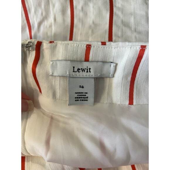 LEWIT Size 14 FAUX WRAP RED POPPY KIEV STRIPE LINEN BLEND ASYMMETRICAL SKIRT - Picture 5 of 8